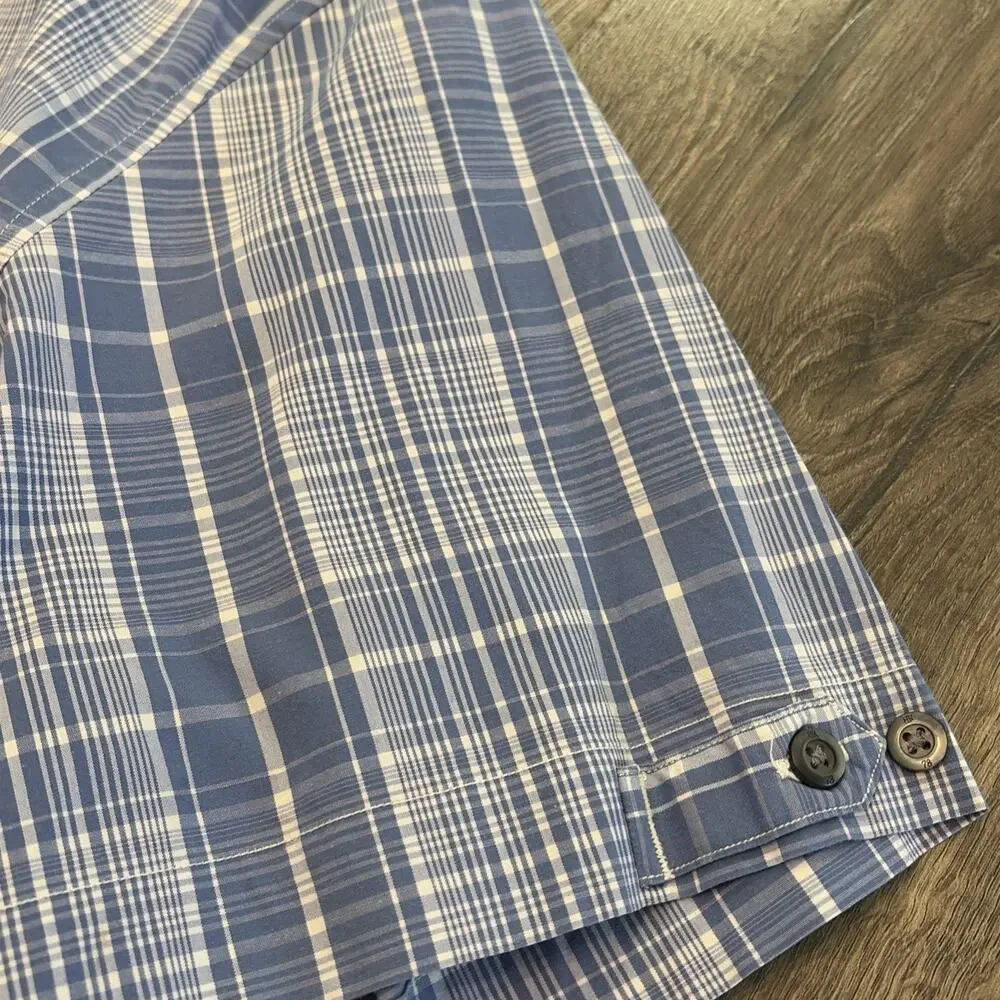 Banana Republic Men's XL Shirt Blue Plaid Button Down Short Sleeve 17-17.5